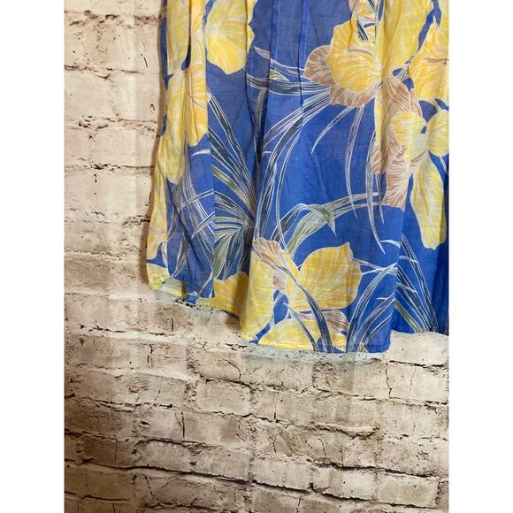 Cocomo Popover Top Womens Medium Cobalt & Yellow Tropical Floral Flutter Sleeve - Picture 3 of 12